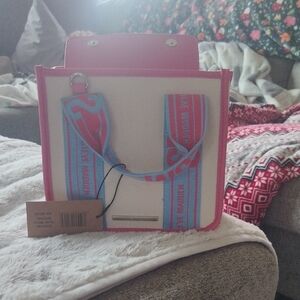 Pink and White Tote with Blue Straps